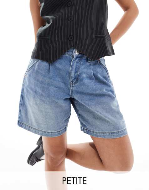Vero Moda Petite - Boyfriend-shorts i lyseblå denim - view 1