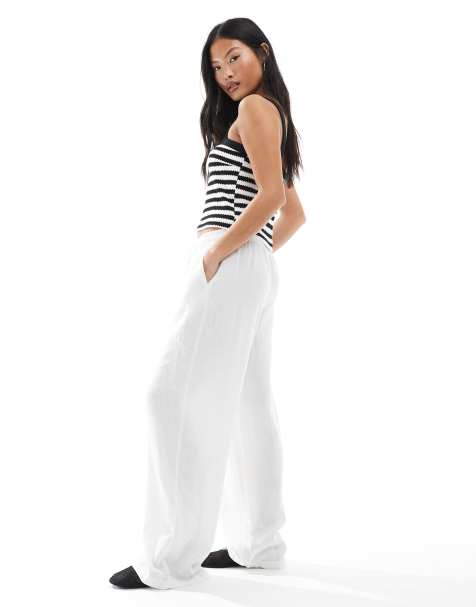 Vero Moda Petite - Broek met wijde pijpen van linnenmix in wit - view 1