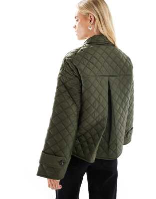 Vero Moda Petite Button Down Quilted Jacket In Green