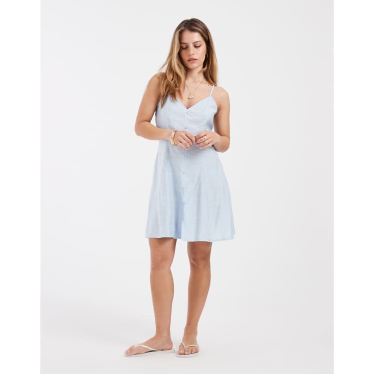 light blue dress with buttons The Kindness Light Blue Crochet Trim Button Down Dress, X-Small - The Mint Julep Boutique