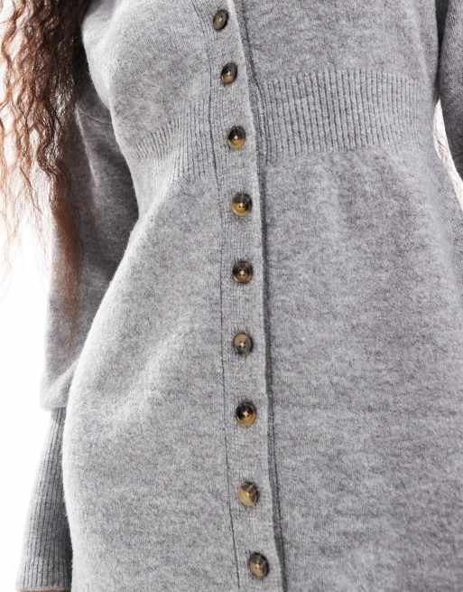 Vero Moda Petite buttondown knit mini dress in light gray melange, 3 of 4