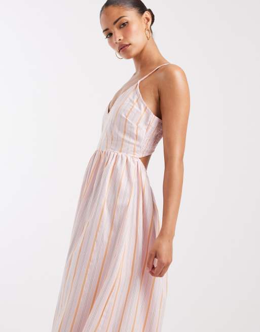 Vero Moda Petite cami midiklänning med rosa och orange randigt tryck, 4 av 4