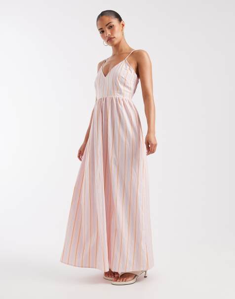 Vero Moda Petite Camisole-Midikleid mit rosa-orangefarbenem Streifenprint - view 1