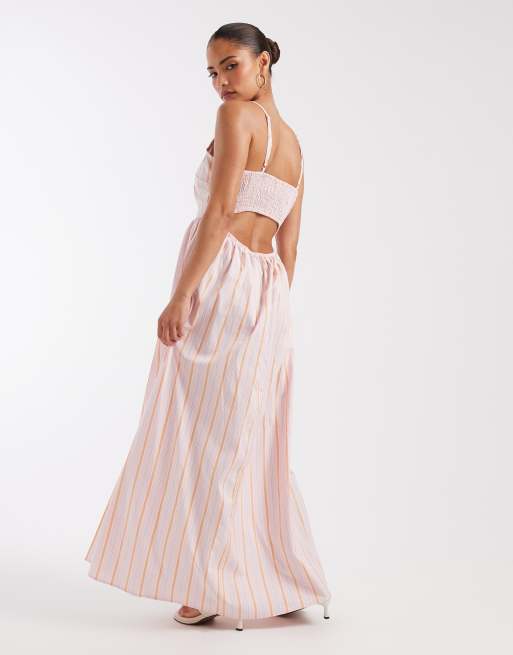 Vero Moda Petite Camisole-Midikleid mit rosa-orangefarbenem Streifenprint, 2 von 4