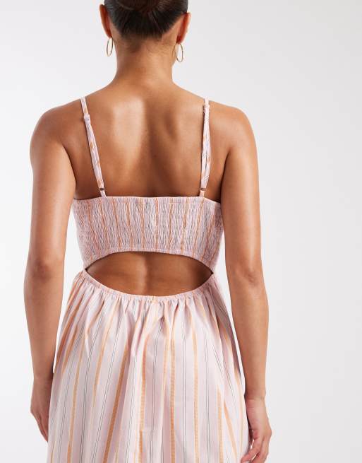 Vero Moda Petite Camisole-Midikleid mit rosa-orangefarbenem Streifenprint, 3 von 4