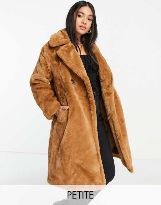 Vero Moda Petite - Cappotto in pelliccia sintetica color cammello