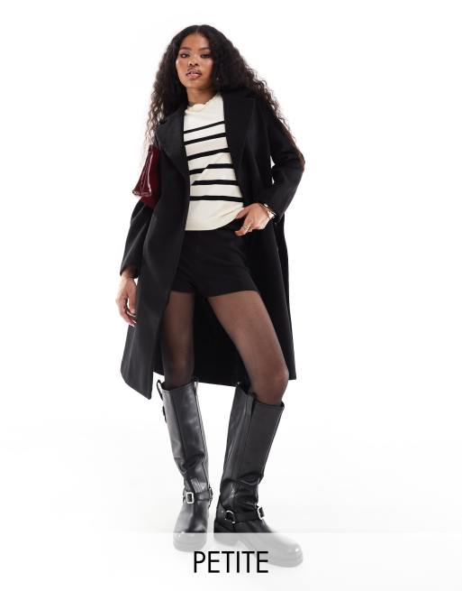 Vero Moda Petite - Cappotto taglio medio elegante nero con cintura