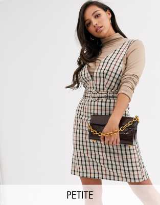 petite checked pinafore dress