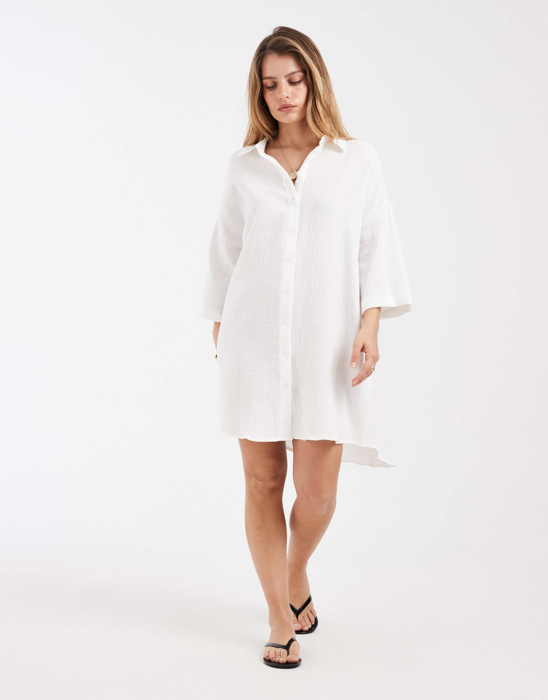 vero moda petite cheesecloth textured oversized shirt dress in white
