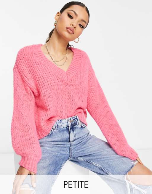 Vero Moda Petite chunky v neck jumper in pink | ASOS