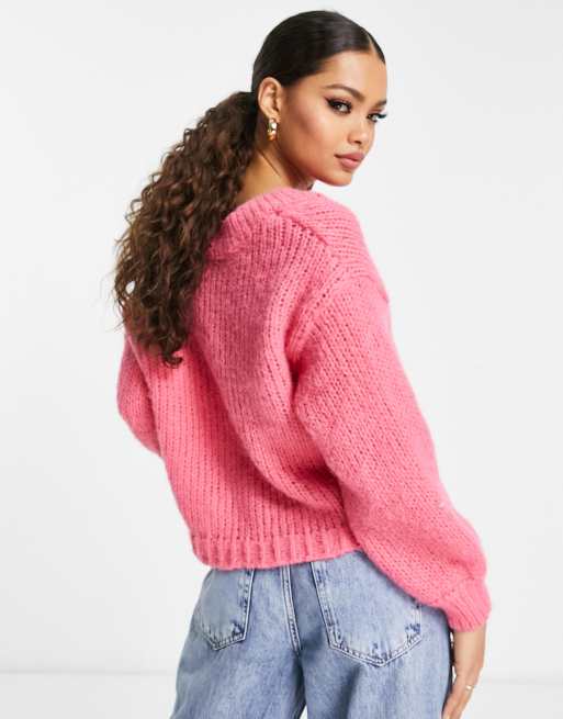 Vero Moda Petite chunky v neck sweater in pink