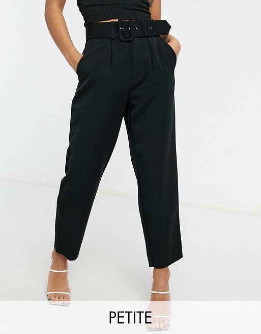 Vero Moda Petite cigarette trouser with belted waist in black
