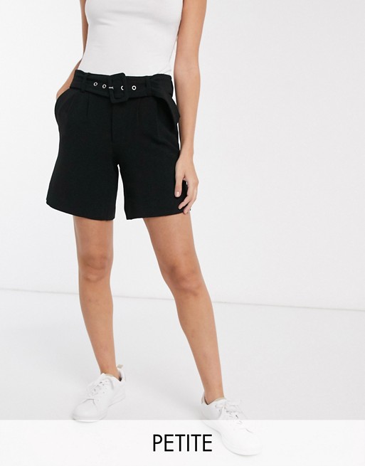 Vero Moda Petite city shorts with belt in black