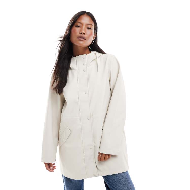 Vero Moda Petite coated rain jacket with hood in moonbeam stone | ASOS