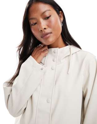 Vero Moda Petite Coated Rain Jacket With Hood In Neutral