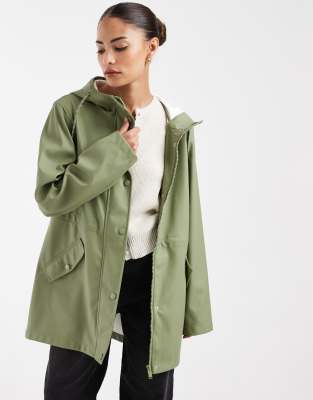 Vero Moda Petite Coated Rain Jacket With Hood In Green
