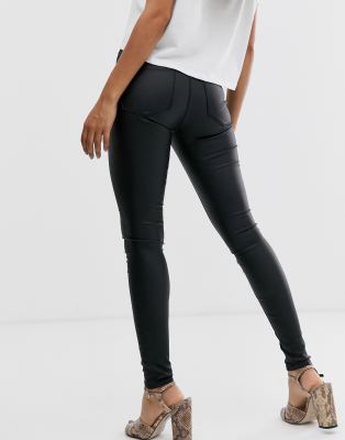 petite black coated skinny jeans