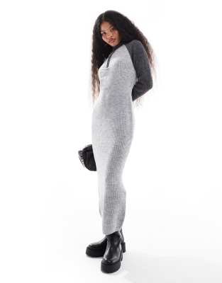 Vero Moda Petite Vero Moda Petite colourblock polo zip front knitted dress in grey