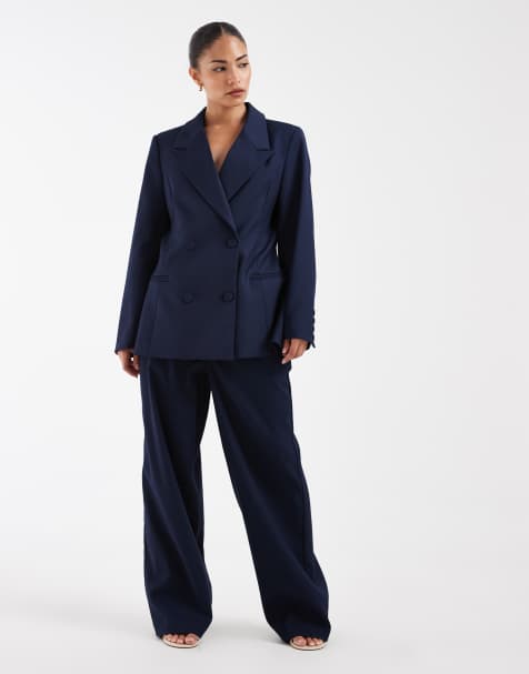 Vero Moda Petite - conjunto de pantalón de traje de pernera ancha en azul marino - view 1