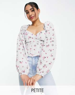 Vero Moda Petite corset detail top in floral print-White