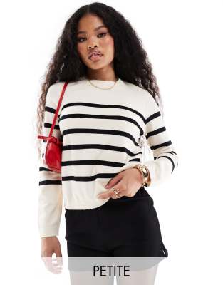 crew neck sweater in cream with black stripes-White