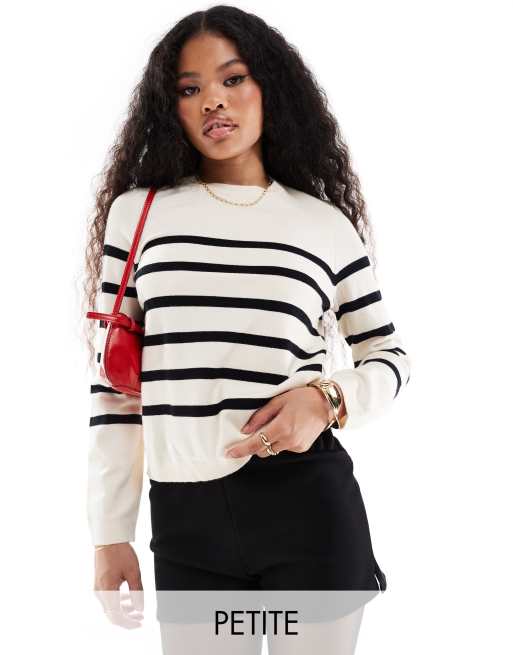 Vero Moda Petite crew neck sweater in cream with black stripes