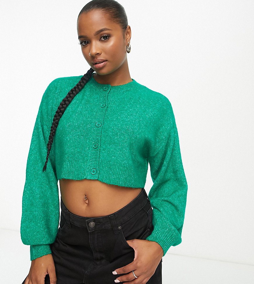 Vero Moda Petite cropped cardigan with balloon sleeves in green