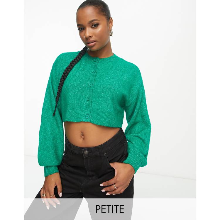 Vero Moda Petite cropped cardigan with balloon sleeves in green | ASOS