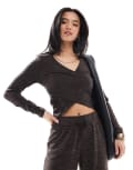 [Vero Moda Petite] Vero Moda Petite cross front jersey top in chocolate melange (part of a set)-Brown XS Chocolate