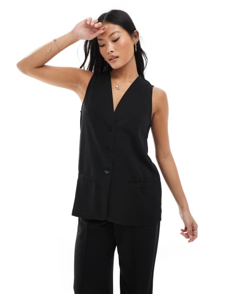 Vero Moda Petite longline jersey crepe waistcoat co-ord in black 