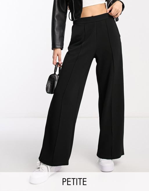Vero Moda Petite – Czarne dżersejowe spodnie z szerokimi nogawkami