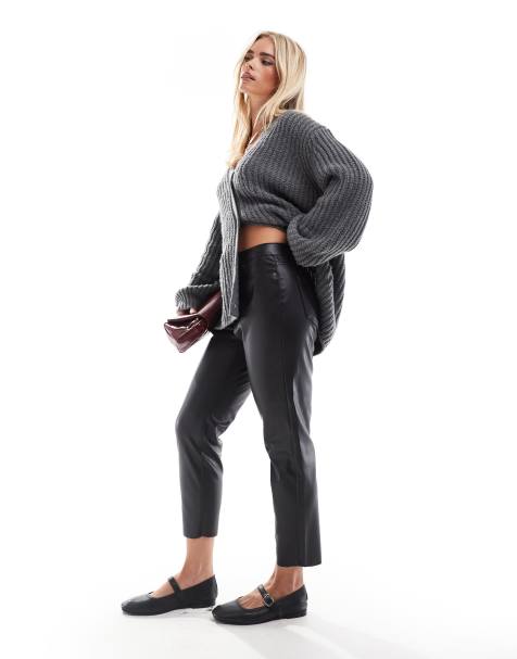Vero Moda Petite leather look cigarette trouser in black