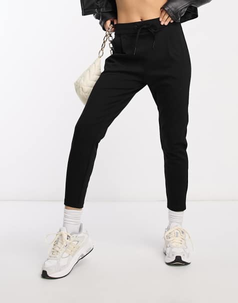 Vero Moda Petite tie waist tapered joggers in black