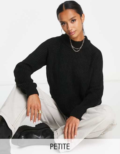 Vero Moda Petite – Czarny sweter z zabudowanym dekoltem o grubym splocie