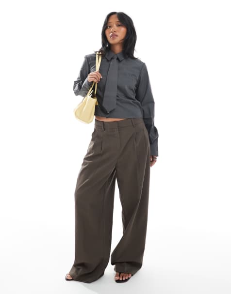 Vero Moda Petite – Czekoladowe eleganckie spodnie dad fit - view 1
