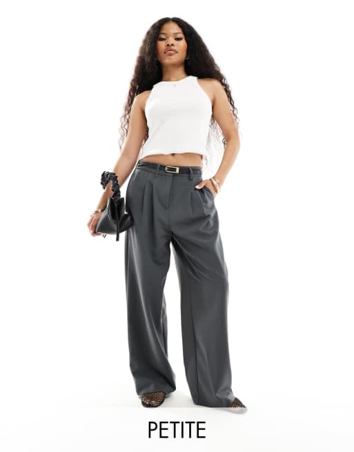 Vero Moda Petite - Dad broek met wijde pijpen in grijs