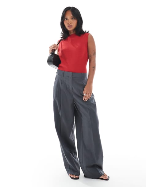 Vero Moda Petite dad fit tailored trouser in medium grey