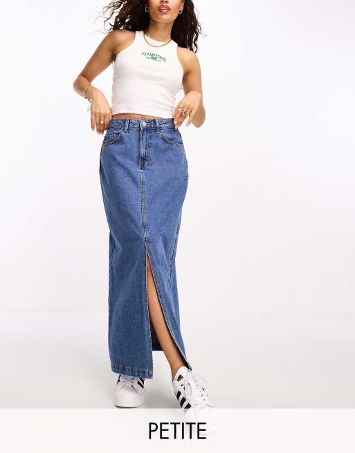 Vero Moda Petite - Denim kokerrok in donkerblauw