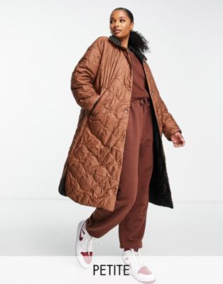 Vero Moda Petite reversible quilted funnel neck coat in black and brown - ASOS Price Checker