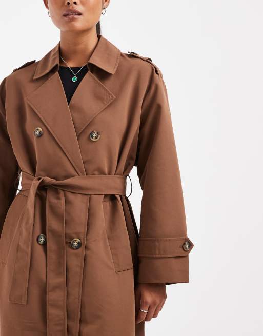 Vero Moda Petite długi trencz z paskiem w kolorze brązowym, 2 z 4