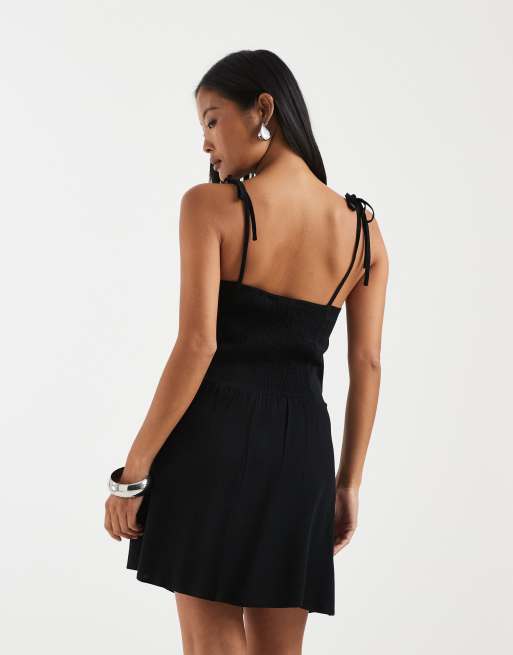 Vero Moda Petite Easy tie shoulder cami mini dress in black, 4 of 4