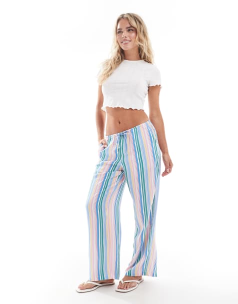 Vero Moda Petite Easy tie waist wide leg trousers in candy stripe - view 1