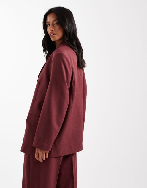 Vero Moda Petite - Elegante blazer met visgraatmotief in bordeauxrood, deel van co-ord set, 3 van 4