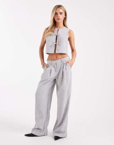 Vero Moda Petite - Elegante set met gilet met gestrikte voorkant en broek met wijde pijpen in gemêleerd grijs - view 1