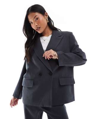 Vero Moda Petite - Eleganter Blazer in meliertem Dunkelgrau mit Fischgrätmuster, Kombiteil