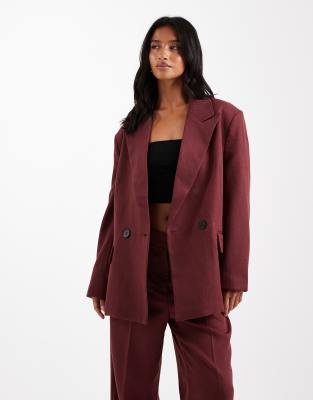 Vero Moda Petite - Eleganter Blazer mit Fischgrätmuster in Burgunderrot, Kombiteil