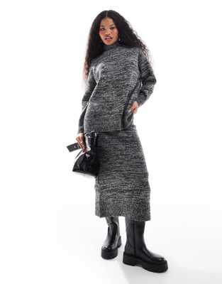 VERO MODA Petite - Ensemble jupe et pull en maille - Noir/blanc chiné - view 1