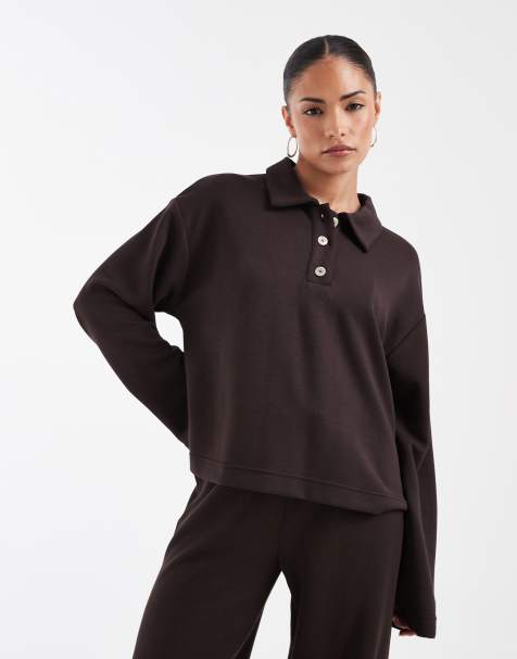 Vero Moda Petite ensemble polo sweat ultra doux couleur chocolat - view 1