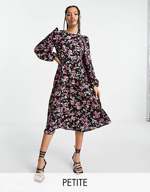 Vero Moda Petite Exclusive floral midi dress with balloon sleeve in floral print