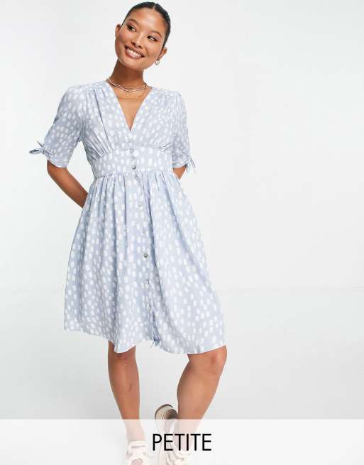 White dress with blue hot sale spots